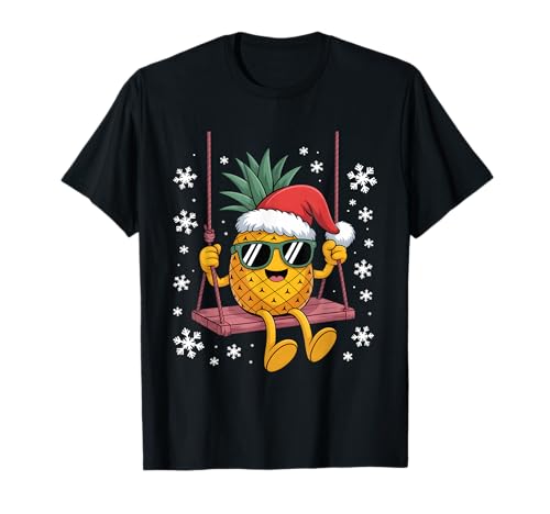 Swinging Ananas Cartoon Santa Hat Christmas Kids Women T-Shirt von Pineapple Swinger Sunglasses Xmas Fruits