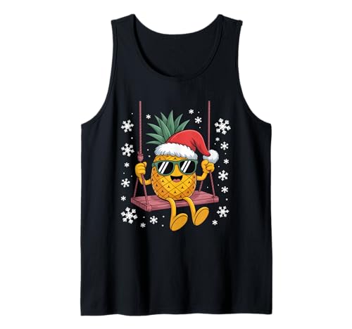 Swinging Ananas Cartoon Santa Hat Christmas Kids Women Tank Top von Pineapple Swinger Sunglasses Xmas Fruits