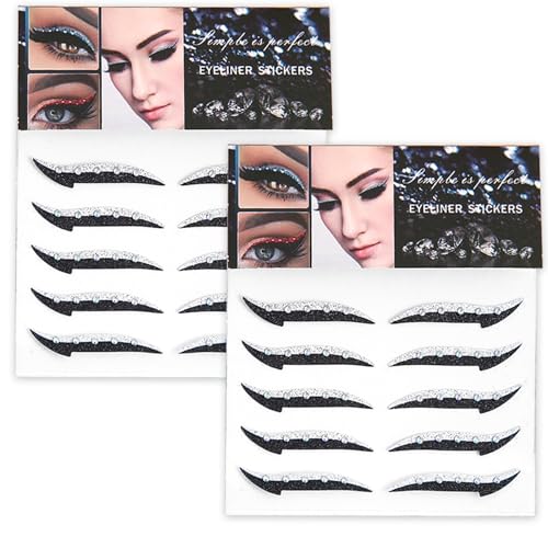 Crystal Eyeliner -Aufkleber 10 Paar wiederverwendbare Glitzer Eyeliner Aufkleber wasserdichte sofortige Klebstock am Eyeliner Lidschatten Strop für Dress Up Party Silber Liner Schattenkombinationen von Pineeseatile