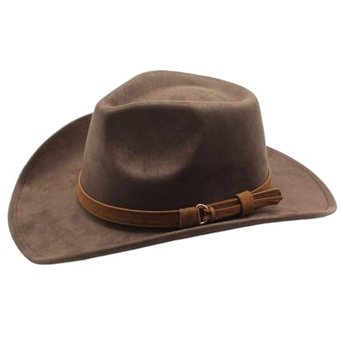 Pineeseatile Cowboyhut breiter Krempe Western Hut Brown Cowboy Hut mit Gürtelschnalle Wildleder Cowgirl Hut für Männer und Frauen Dress -up Party, Cowboyhut Männer von Pineeseatile