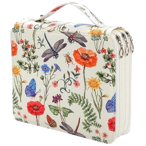 Pineeseatile Farbiger Bleistift Organizer 120 Slots Marker Organizer Hülle mit Druckmuster 9.4x7.9x2.5 Kunststifte mit Reißverschluss für Aquarellstifte oder Markierungen, Farbstiftkoffer von Pineeseatile