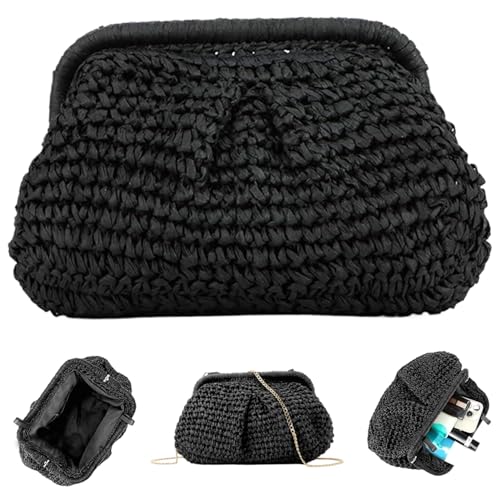 Strohkreuzkörpertaschen für Frauen, Strohbeutel für Frauen 9, 8x2, 4x6.7 Crossbody -Taschen mit Polyesterfutter und abnehmbarem Kettengurt Easy passendes schwarz gewebte Geldbörse Strohkreuzkörpertaschen für Frauen, Strohbeutel für Frauen 9, 8x2, 4x6.7 Crossbody -Taschen mit Polyesterfutter und abnehmbarem Kettengurt Easy passendes schwarz gewebte Geldbörse von Pineeseatile