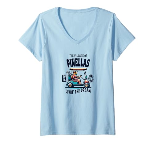 Damen The Village of Pinellas Golfwagen-Design T-Shirt mit V-Ausschnitt Damen The Village of Pinellas Golfwagen-Design T-Shirt mit V-Ausschnitt von Pinellas TV FL USA Designs and Souvenirs
