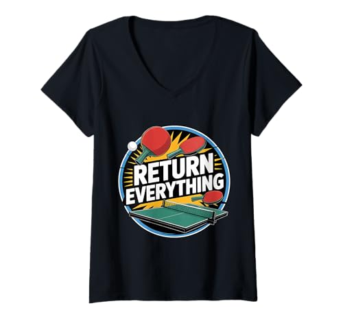 Damen Return Everything Tischtennis Reflex Ping -Pong - T-Shirt mit V-Ausschnitt Damen Return Everything Tischtennis Reflex Ping -Pong - T-Shirt mit V-Ausschnitt von Ping -Pong -Comeback -Präzision