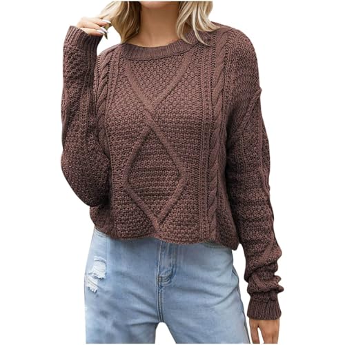 PingShun Black Friday Angebote Pullover Damen Kurze Freizeit Strickpullover Einfarbig Winterpullover Rundhals Strickpulli Basic Langarmshirt Knit Langarm Sweater Winter von PingShun