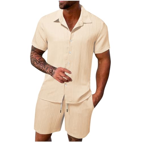 PingShun Die Discounter Musselin Gym Outfit Herren Einfarbig Rippen Tracksuit Sommer Leinenanzug Zweiteiliges Locker Hemd + Elastische Kurze Hose 2PC Outfits Knöpfen Revers Trainingsanzug PingShun Die Discounter Musselin Gym Outfit Herren Einfarbig Rippen Tracksuit Sommer Leinenanzug Zweiteiliges Locker Hemd + Elastische Kurze Hose 2PC Outfits Knöpfen Revers Trainingsanzug von PingShun