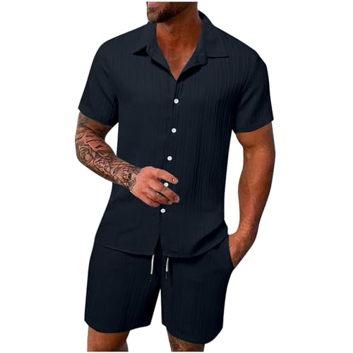 PingShun Herren Trainingsanzug Sommer Sportanzug 2 Teiliges Business Hemd Set Kurzarm T-Shirts Kurze Hose Freizeitanzug Blitzangebote Des Tages von PingShun