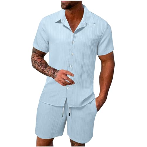 PingShun Prime of Day 2025 Angebote Musselin Gym Outfit Herren Einfarbig Rippen Tracksuit Sommer Leinenanzug Zweiteiliges Locker Hemd + Elastische Kurze Hose 2PC Outfits Knöpfen Revers Trainingsanzug PingShun Prime of Day 2025 Angebote Musselin Gym Outfit Herren Einfarbig Rippen Tracksuit Sommer Leinenanzug Zweiteiliges Locker Hemd + Elastische Kurze Hose 2PC Outfits Knöpfen Revers Trainingsanzug von PingShun