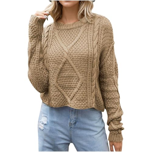 PingShun Single Day Angebote Pullover Damen Kurze Freizeit Strickpullover Einfarbig Winterpullover Rundhals Strickpulli Basic Langarmshirt Knit Langarm Sweater Winter von PingShun