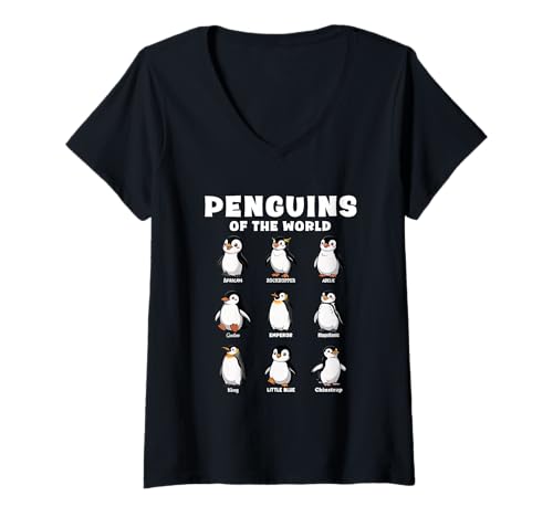 Damen Penguins of The World Fun Bird Lover T-Shirt mit V-Ausschnitt Damen Penguins of The World Fun Bird Lover T-Shirt mit V-Ausschnitt von Pinguin Animal for Nature Geeks
