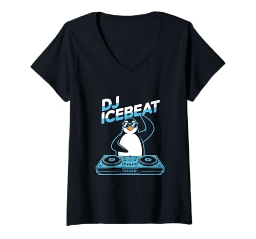 Damen DJ ICEBEAT Pinguin Mix Party Club Musik EDM Vibes T-Shirt mit V-Ausschnitt Damen DJ ICEBEAT Pinguin Mix Party Club Musik EDM Vibes T-Shirt mit V-Ausschnitt von Pinguin DJ EDM Party Musik Club Festival