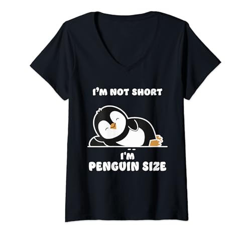 Damen Ich bin nicht klein, ich habe die Größe eines Pinguins T-Shirt mit V-Ausschnitt Damen Ich bin nicht klein, ich habe die Größe eines Pinguins T-Shirt mit V-Ausschnitt von Pinguin-Größe, kurze Freunde, lustige Kleidung