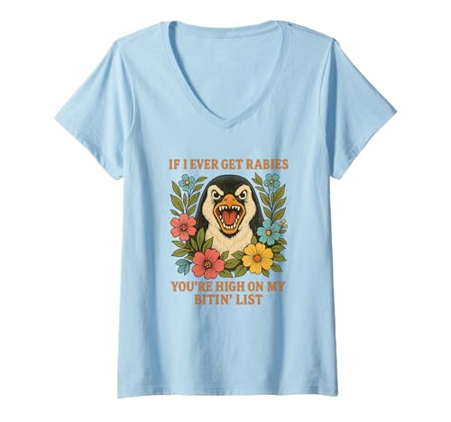 Damen Lustig Pinguin Tollwut Beiß Liste Shirt Männer Frauen T-Shirt mit V-Ausschnitt Damen Lustig Pinguin Tollwut Beiß Liste Shirt Männer Frauen T-Shirt mit V-Ausschnitt von Pinguin Humor Lustig Tiere Sprüche Kleidung