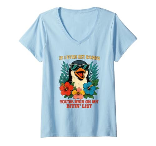 Damen Lustig Pinguin Tollwut Beiß Liste Shirt Männer Frauen T-Shirt mit V-Ausschnitt Damen Lustig Pinguin Tollwut Beiß Liste Shirt Männer Frauen T-Shirt mit V-Ausschnitt von Pinguin Humor Lustig Tiere Sprüche Kleidung