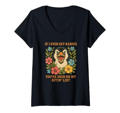 Damen Lustig Pinguin Tollwut Beiß Liste Shirt Männer Frauen T-Shirt mit V-Ausschnitt Damen Lustig Pinguin Tollwut Beiß Liste Shirt Männer Frauen T-Shirt mit V-Ausschnitt von Pinguin Humor Lustig Tiere Sprüche Kleidung