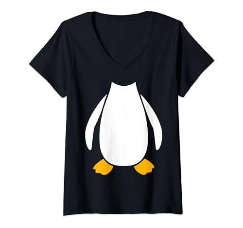 Damen Pinguin Kostüm Kinder Erwachsene Damen Herren Tierkostüm T-Shirt mit V-Ausschnitt von Pinguin Kostüm Karneval Fasching Faschingskostüm