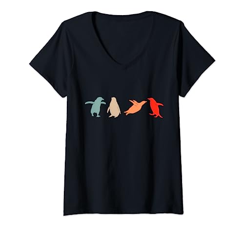 Damen Pinguin Pinguine Tierliebhaber retro Pinguine T-Shirt mit V-Ausschnitt von Pinguin Pinguine Tierliebhaber retro Pinguine