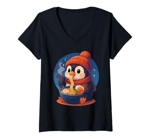 Damen Pinguin isst Ramen Nudeln Japanisches Vintage T-Shirt mit V-Ausschnitt Damen Pinguin isst Ramen Nudeln Japanisches Vintage T-Shirt mit V-Ausschnitt von Pinguin Ramen Nudeln Retro Kawaii Shop