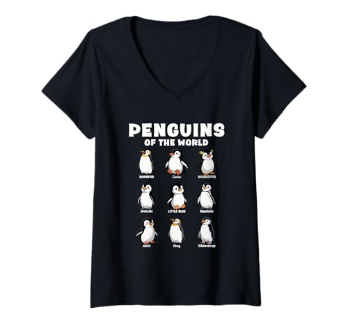 Damen Penguins of The World Cute Funny Animal Bird Lover T-Shirt mit V-Ausschnitt von Pinguin Species Animal Bird Nature