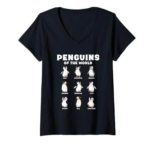 Damen Penguins of The World Cute Animal Species T-Shirt mit V-Ausschnitt Damen Penguins of The World Cute Animal Species T-Shirt mit V-Ausschnitt von Pinguin Species Educational Wildlife Bird Lover