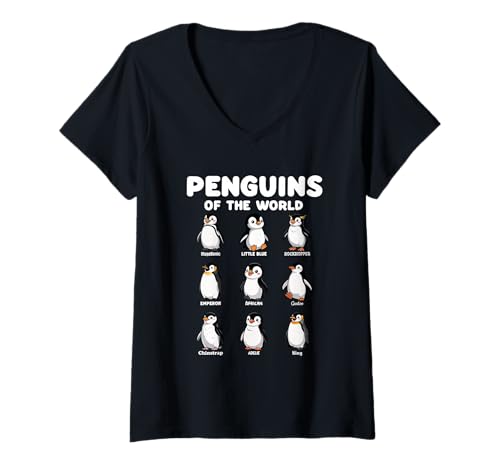 Damen Penguins of The World Funny Cute Animal Lover T-Shirt mit V-Ausschnitt Damen Penguins of The World Funny Cute Animal Lover T-Shirt mit V-Ausschnitt von Pinguin Species Educational for Nature Fans