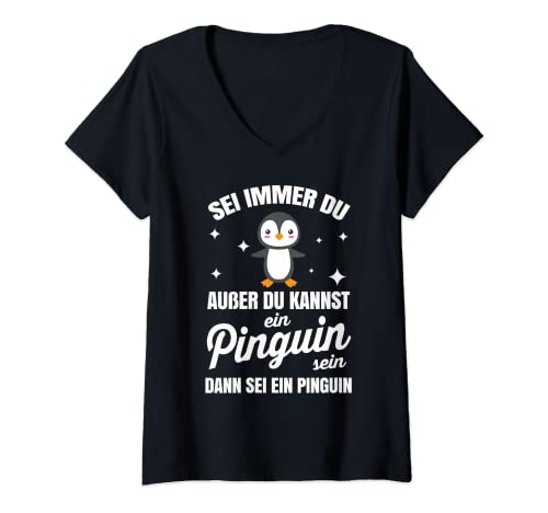 Damen Pinguin Geschenk Penguin Jungen Mädchen Kinder Antarktis T-Shirt mit V-Ausschnitt von Pinguin Tshirt Tier Kostüm Nachthemd Schlafshirt