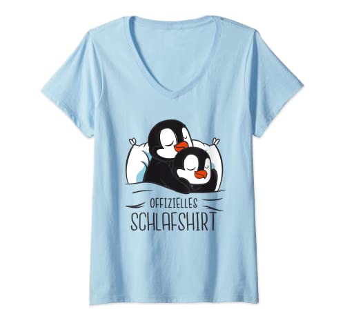 Damen Pinguin Nachthemd Schlafshirt Pyjama Schlafanzug Fun Sprüche T-Shirt mit V-Ausschnitt Damen Pinguin Nachthemd Schlafshirt Pyjama Schlafanzug Fun Sprüche T-Shirt mit V-Ausschnitt von Pinguin Witzig Langschläfer Morgenmuffel Nachteule