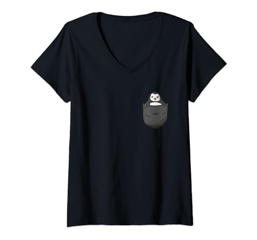 Damen Pinguin in Brusttasche T-Shirt mit V-Ausschnitt von Pinguin in Brusttasche Kleidung
