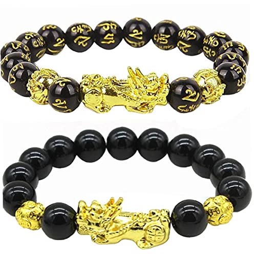 Feng Shui Obsidian Reichtum Armband 12mm Schwarz Geschnitzt Einstellbares Elastisches Perlenarmband Herren- Und Damenarmband von PiniceCore