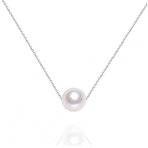PiniceCore Perlenkette Für Frauen, Die Einzelne Einfache Süßwasserperlen-anhänger Silbernen Ketten-pearl-geschenke 8mm Floating von PiniceCore
