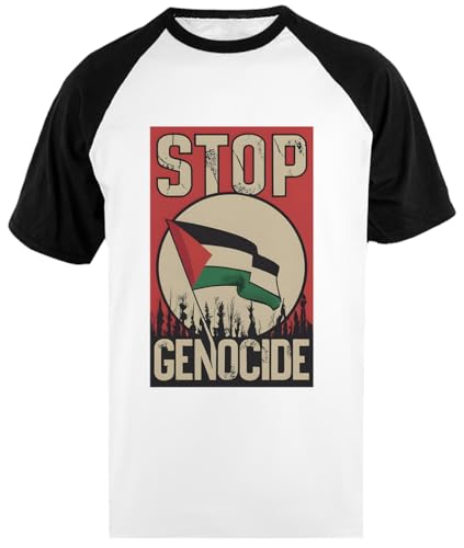 Stop Genocide Palestine Flag Unisex-Baseball-T-Shirt Mit Kurzen Ärmeln von Pinitotee