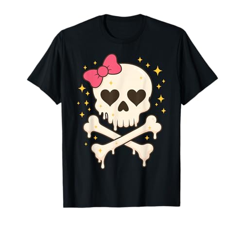 Süßer Totenkopf rosa Schleife Halloween Mädchen Kostüm Look T-Shirt von Pink Bow Skull Halloween Girl Costume Cute Vibe