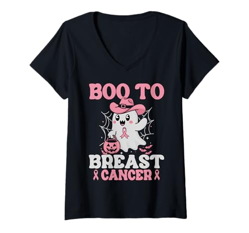 Damen Boo to Breast Cancer T-Shirt mit V-Ausschnitt von Pink Breast Cancer Awareness Month Geschenk FIDIMA
