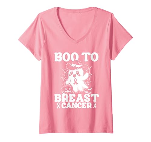 Damen Boo to Breast Cancer T-Shirt mit V-Ausschnitt von Pink Breast Cancer Awareness Month Geschenk FIDIMA