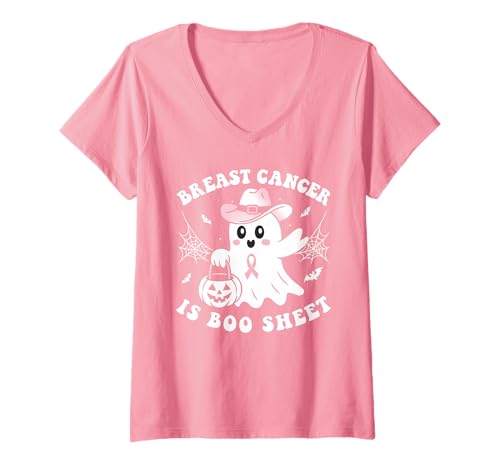Damen Breast Cancer is Boo Sheet T-Shirt mit V-Ausschnitt von Pink Breast Cancer Awareness Month Geschenk FIDIMA