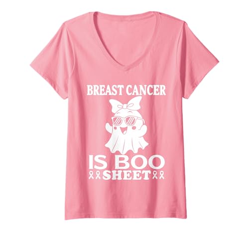 Damen Breast Cancer is Boo Sheet T-Shirt mit V-Ausschnitt von Pink Breast Cancer Awareness Month Geschenk FIDIMA