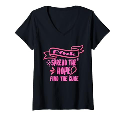 Damen Pink Spread The Hope Find The Cure | Breast Cancer T-Shirt mit V-Ausschnitt von Pink Breast Cancer Awareness Month Geschenk FIDIMA