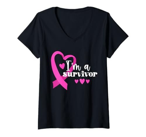 Damen I'm A Survivor | Breast Cancer T-Shirt mit V-Ausschnitt von Pink Breast Cancer Awareness Month Gifts