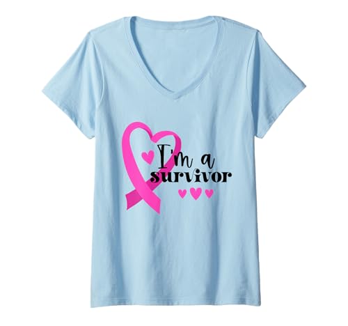 Damen I'm A Survivor | Breast Cancer T-Shirt mit V-Ausschnitt Damen I'm A Survivor | Breast Cancer T-Shirt mit V-Ausschnitt von Pink Breast Cancer Awareness Month Gifts