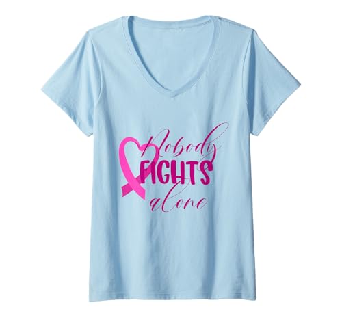 Damen Nobody Fights Alone | Breast Cancer T-Shirt mit V-Ausschnitt Damen Nobody Fights Alone | Breast Cancer T-Shirt mit V-Ausschnitt von Pink Breast Cancer Awareness Month Gifts