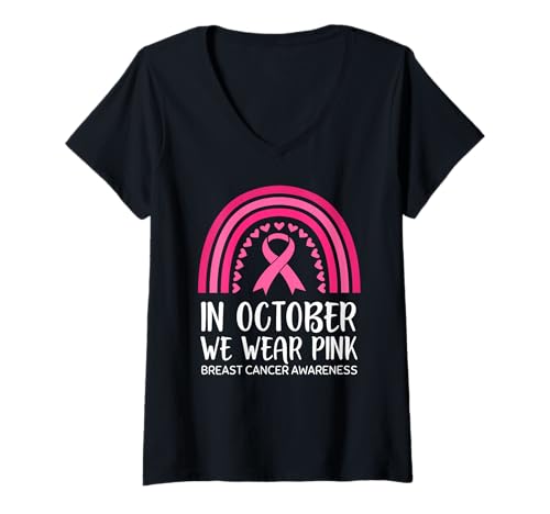 Damen Tragen Sie Pink diesen Oktober für Brustkrebs-Bewusstsein Lila T-Shirt mit V-Ausschnitt von Pink Breast Cancer Survivor Purple for October