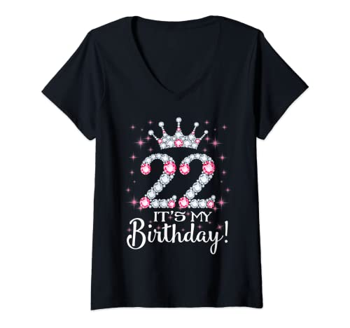 Damen 22 It's My Birthday 1999 Geschenk-T-Shirt zum 22. Geburtstag für Damen T-Shirt mit V-Ausschnitt Damen 22 It's My Birthday 1999 Geschenk-T-Shirt zum 22. Geburtstag für Damen T-Shirt mit V-Ausschnitt von Pink Crown 22nd Birthday Gift Tee For Womens