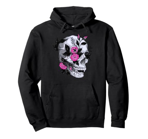 Totenkopf mit rosa Blumen für Damen und Herren Pullover Hoodie Totenkopf mit rosa Blumen für Damen und Herren Pullover Hoodie von Pink Flowers On A skull