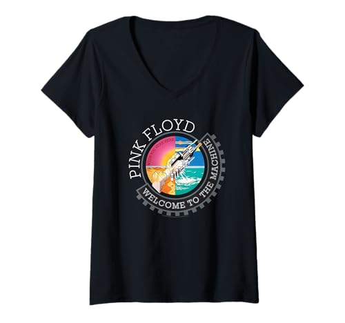 Damen Pink Floyd WYWH50 Willkommen bei The Machine Handshake T-Shirt mit V-Ausschnitt von Pink Floyd