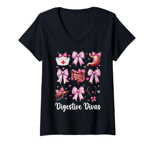 Damen Digestive Divas Gastroenterologie Krankenschwester Endoskopie Krankenschwester Mädchen T-Shirt mit V-Ausschnitt Damen Digestive Divas Gastroenterologie Krankenschwester Endoskopie Krankenschwester Mädchen T-Shirt mit V-Ausschnitt von Pink GI Nurse Endoscopy Colonoscopy Coquette Gifts