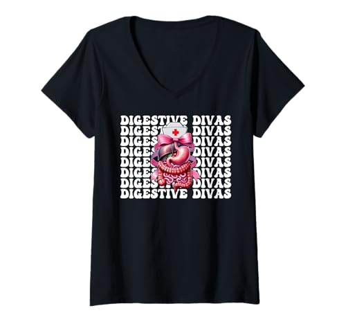 Damen Digestive Divas Gastroenterologie Krankenschwester Endoskopie Krankenschwester Mädchen T-Shirt mit V-Ausschnitt Damen Digestive Divas Gastroenterologie Krankenschwester Endoskopie Krankenschwester Mädchen T-Shirt mit V-Ausschnitt von Pink GI Nurse Endoscopy Colonoscopy Coquette Gifts