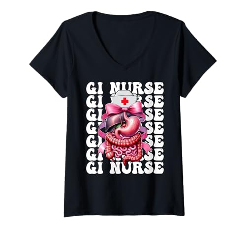 Damen GI Krankenschwester Gastroenterologie Krankenschwester Endoskopie Krankenschwester Mädchen Mama T-Shirt mit V-Ausschnitt Damen GI Krankenschwester Gastroenterologie Krankenschwester Endoskopie Krankenschwester Mädchen Mama T-Shirt mit V-Ausschnitt von Pink GI Nurse Endoscopy Colonoscopy Coquette Gifts