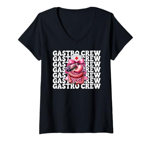 Damen Gastro Crew Gastroenterologie Krankenschwester Endoskopie Krankenschwester GI Krankenschwester T-Shirt mit V-Ausschnitt von Pink GI Nurse Endoscopy Colonoscopy Coquette Gifts