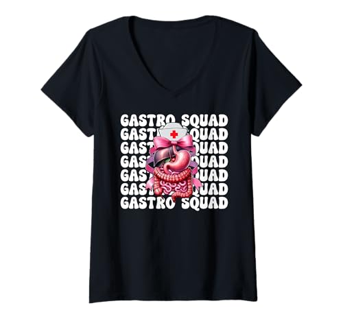 Damen Gastro Squad Gastroenterologie Krankenschwester Endoskopie Krankenschwester GI Krankenschwester T-Shirt mit V-Ausschnitt Damen Gastro Squad Gastroenterologie Krankenschwester Endoskopie Krankenschwester GI Krankenschwester T-Shirt mit V-Ausschnitt von Pink GI Nurse Endoscopy Colonoscopy Coquette Gifts