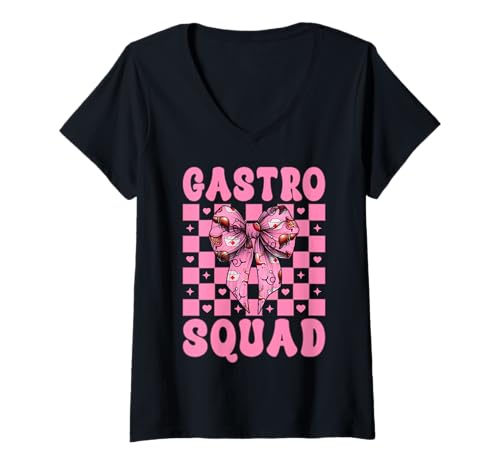 Damen Gastro Squad Gastroenterologie Krankenschwester Endoskopie Krankenschwester GI Krankenschwester T-Shirt mit V-Ausschnitt von Pink GI Nurse Endoscopy Colonoscopy Coquette Gifts